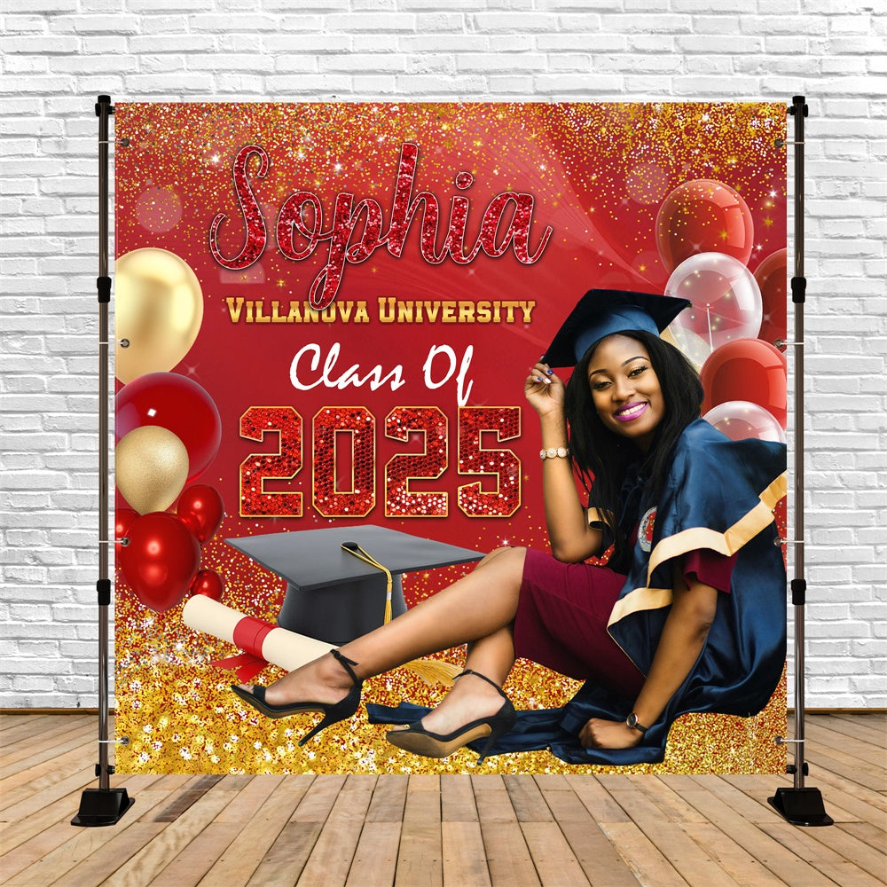 2025 Graduation Backdrop Sparkling Balloon Red Custom Graduation Party Backdrop MRR5-23