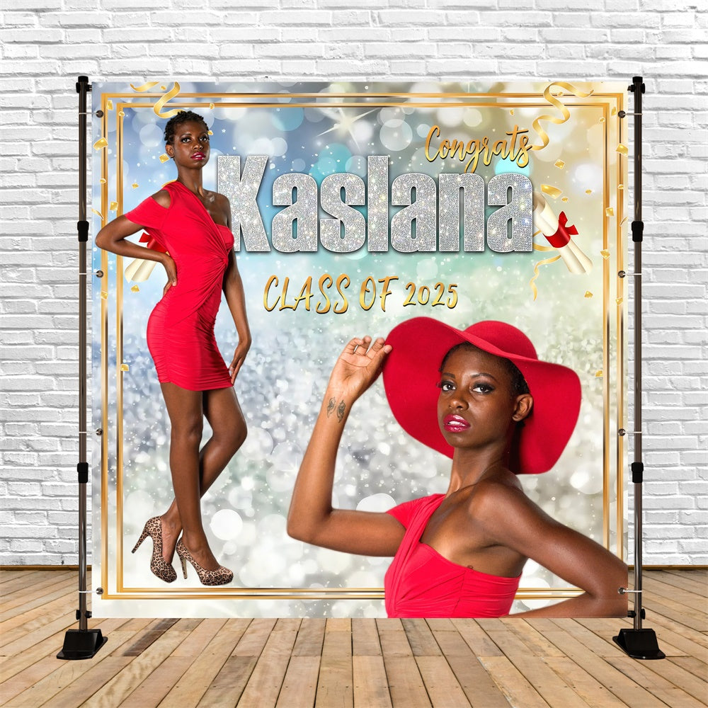 Custom Graduation Backdrop Gold Frame Sparkle Graduation Party Backdrop MRR5-25