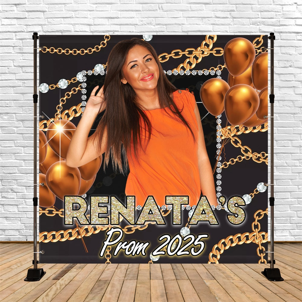 Prom 2025 Backdrop Gold Chains Balloons Graduation Party Custom Backdrop MRR5-26