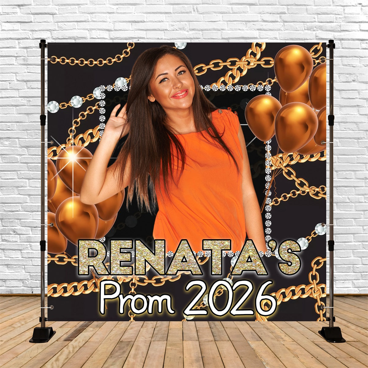 Prom 2026 Backdrop Gold Chains Balloons Graduation Party Custom Backdrop MRR5-26
