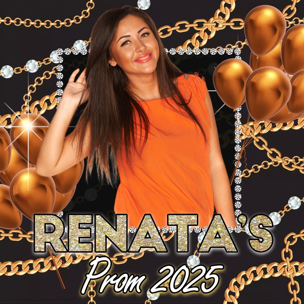 Prom 2025 Backdrop Gold Chains Balloons Graduation Party Custom Backdrop MRR5-26