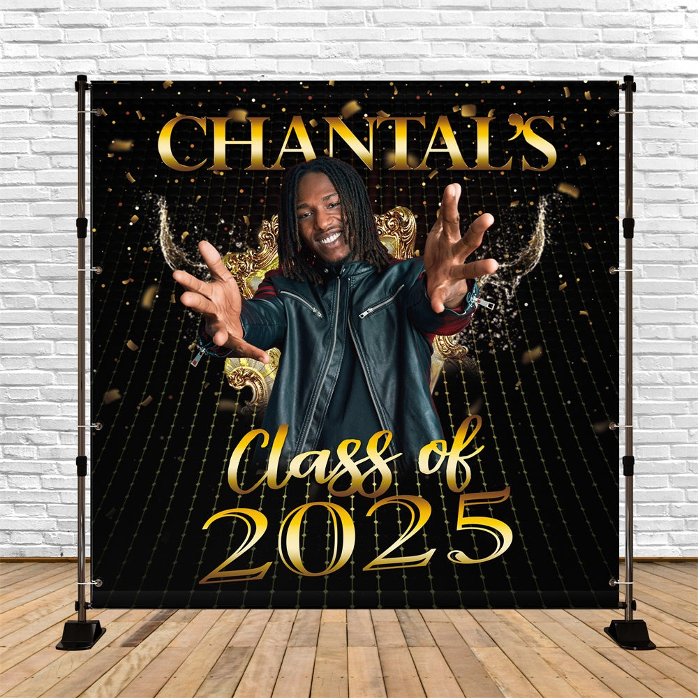 2025 Graduation Backdrop Gold Confetti Customized Graduation Party Backdrop MRR5-28