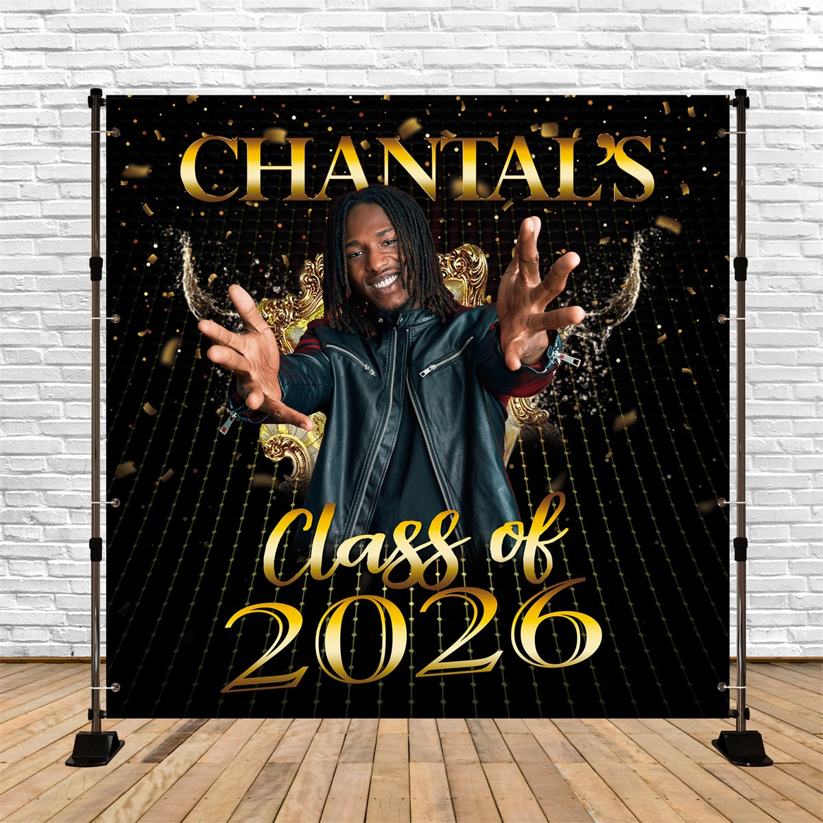 2026 Graduation Backdrop Gold Confetti Customized Graduation Party Backdrop MRR5-28