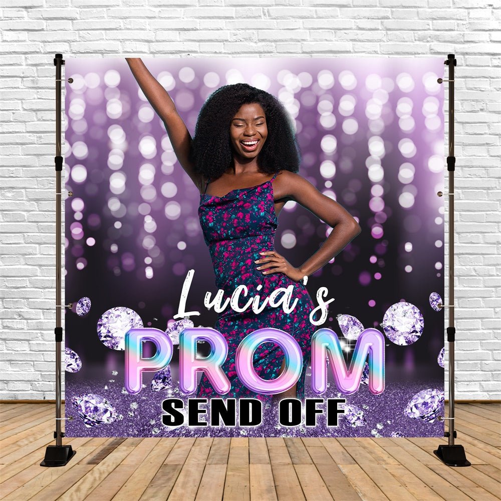Prom 2025 Backdrop Purple Shine Diamond Customized Graduation Party Backdrop MRR5-33
