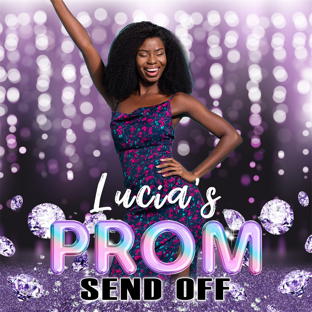 Prom 2025 Backdrop Purple Shine Diamond Customized Graduation Party Backdrop MRR5-33