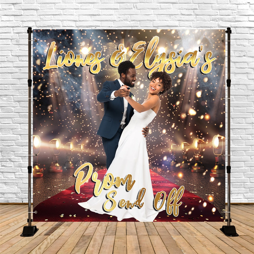 Prom Backdrop Romantic Gold Spotlight Personalized Graduation Party Backdrop MRR5-38
