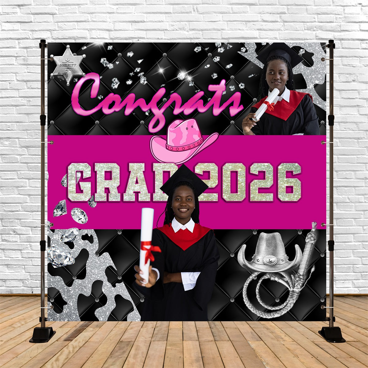 Personalized Graduation Backdrop Cowgirl Sparkle Graduation Party Backdrop MRR5-43