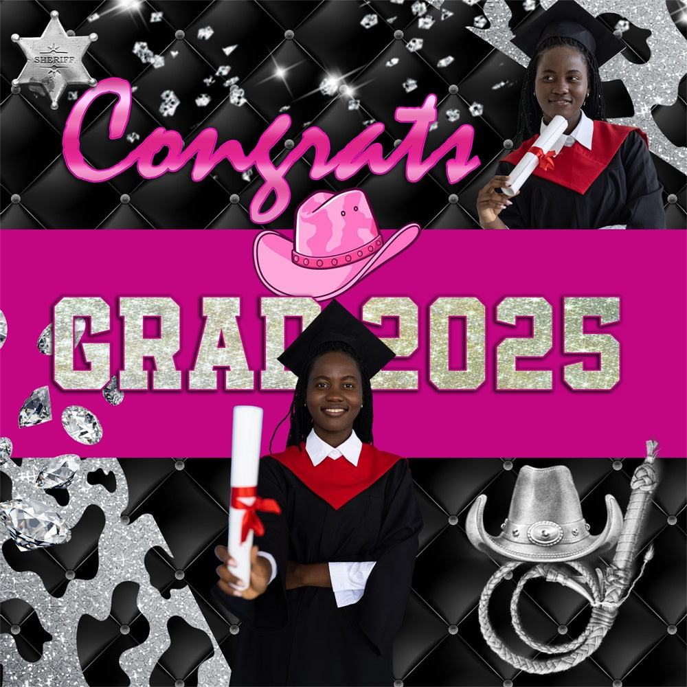 Personalized Graduation Backdrop Cowgirl Sparkle Graduation Party Backdrop MRR5-43