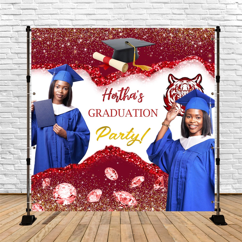 Graduated Backdrop Crimson Glitter Diamond Custom Graduation Party Backdrop MRR5-45