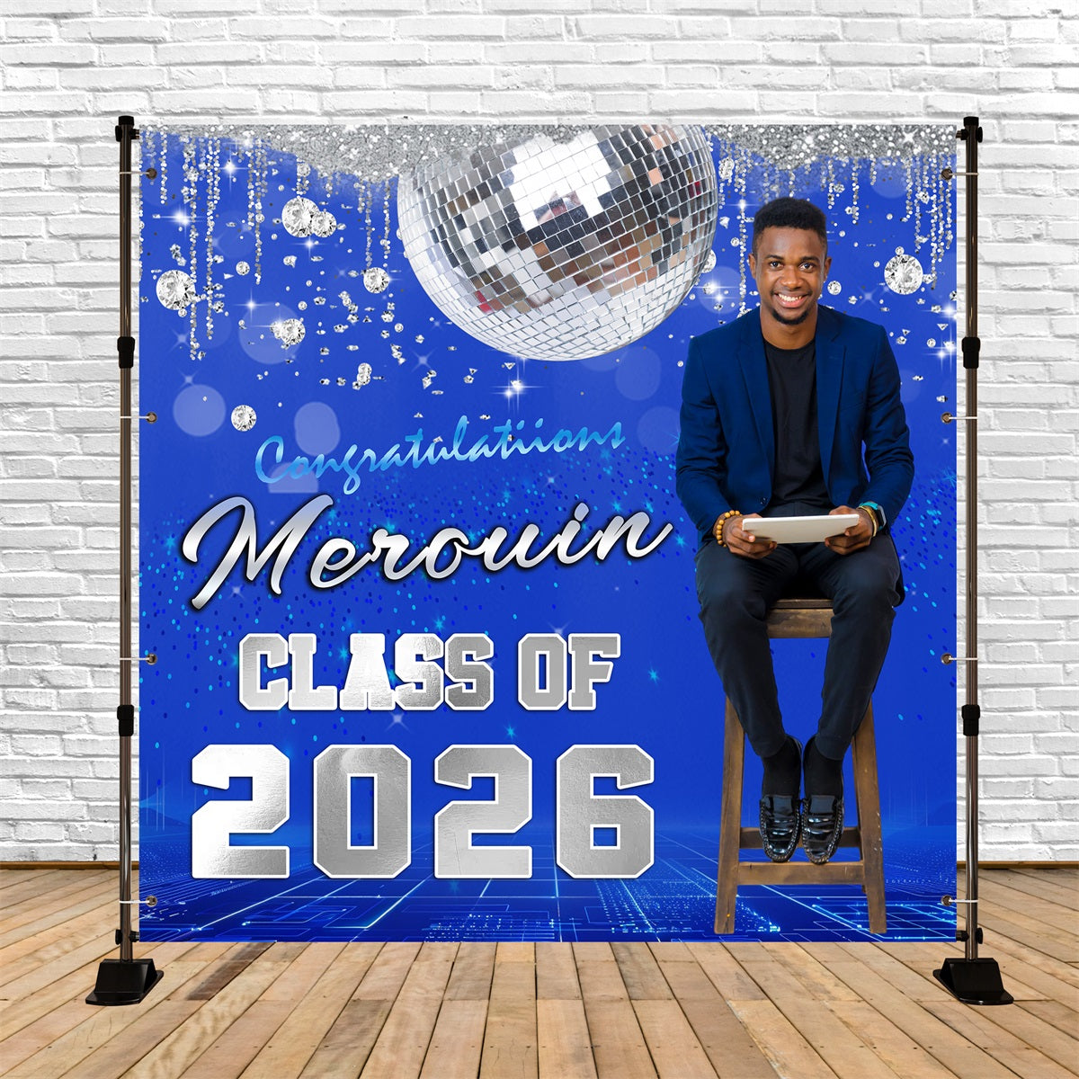 Custom Graduation Backdrop Disco Mirror Ball Graduation Party Backdrop MRR5-46
