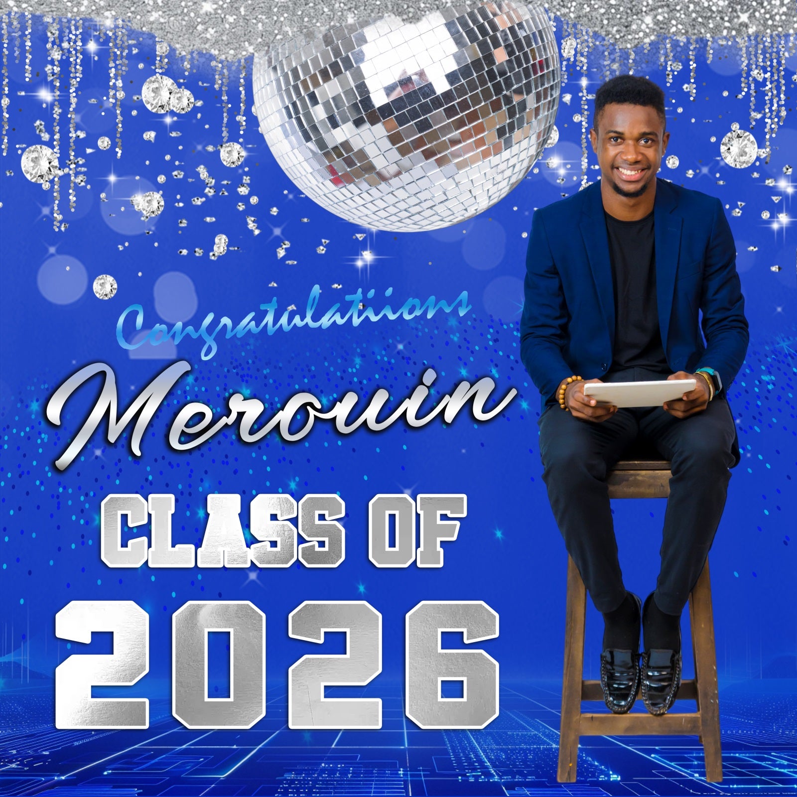 Custom Graduation Backdrop Disco Mirror Ball Graduation Party Backdrop MRR5-46