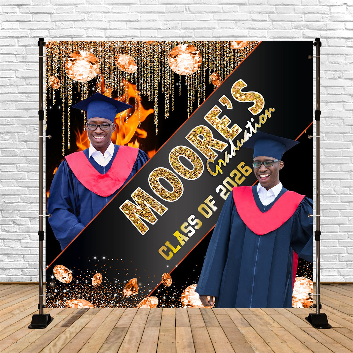 2026 Graduation Backdrop Diamond Flame Customized Graduation Party Backdrop MRR5-47