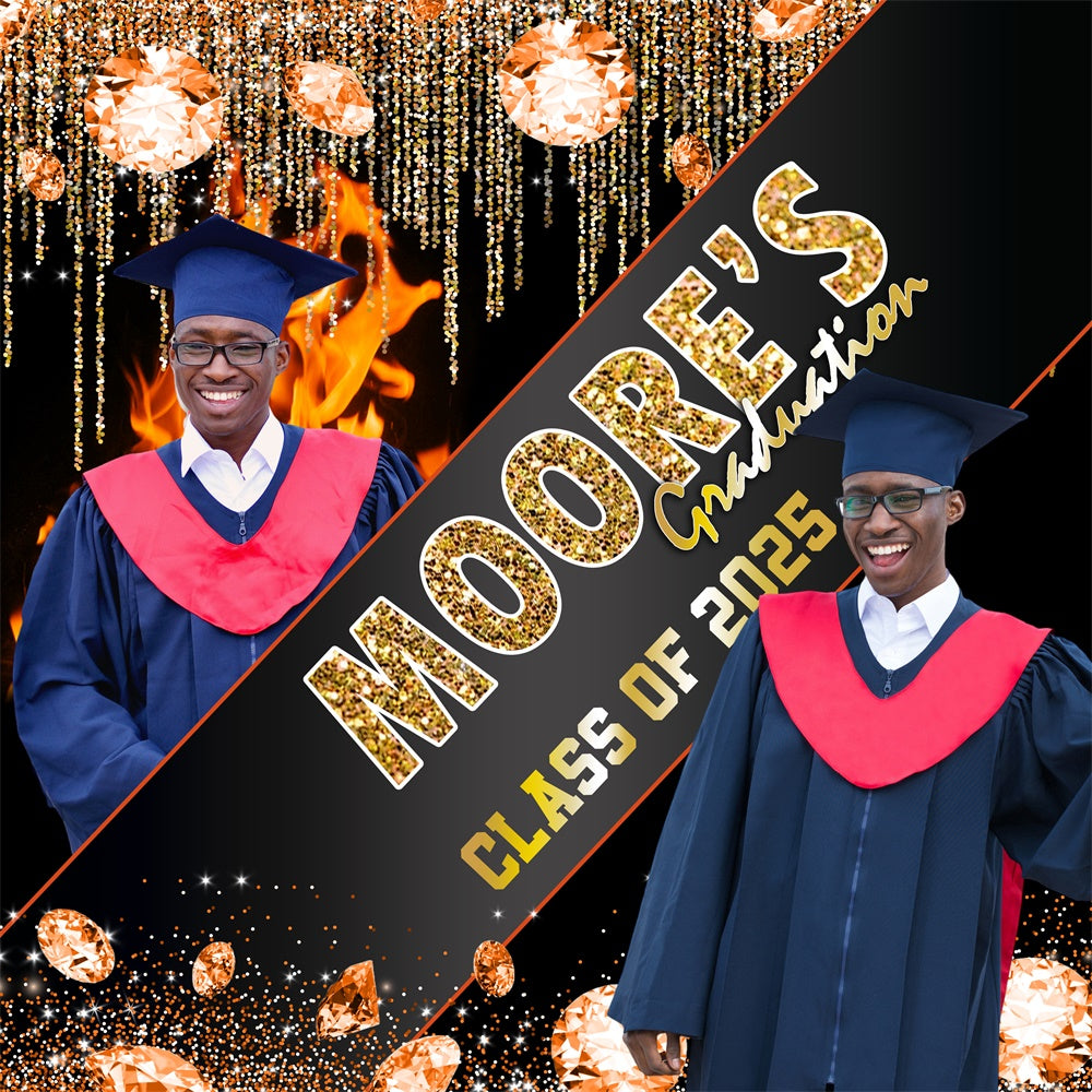 2025 Graduation Backdrop Diamond Flame Customized Graduation Party Backdrop MRR5-47