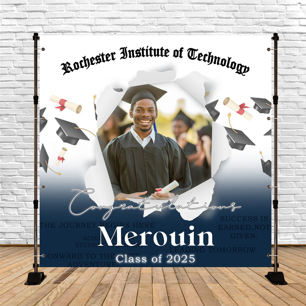 Customized Graduation Backdrop Elegant Cap Toss Graduation Party Backdrop MRR5-48