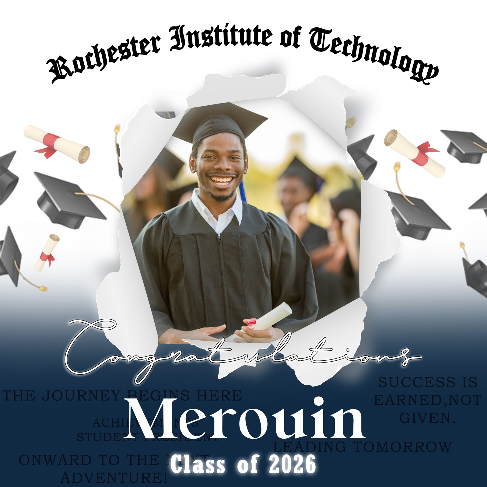Customized Graduation Backdrop Elegant Cap Toss Graduation Party Backd