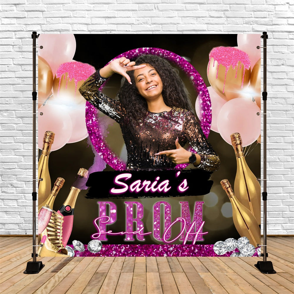 Prom Backdrops Pink Glitter Champagne Personalized Graduation Party Backdrop MRR5-49