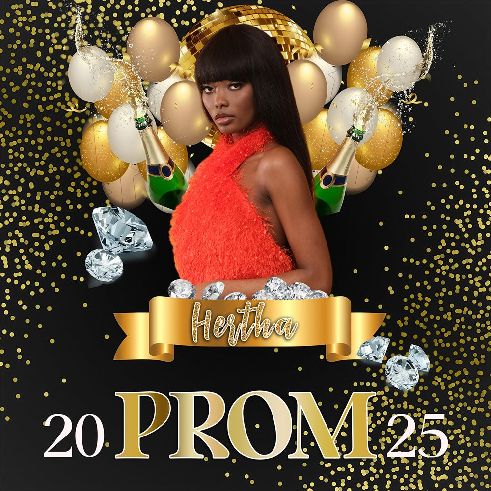 Prom Backdrops Gold Confetti Diamond Personalized Graduation Party Backdrop MRR5-52