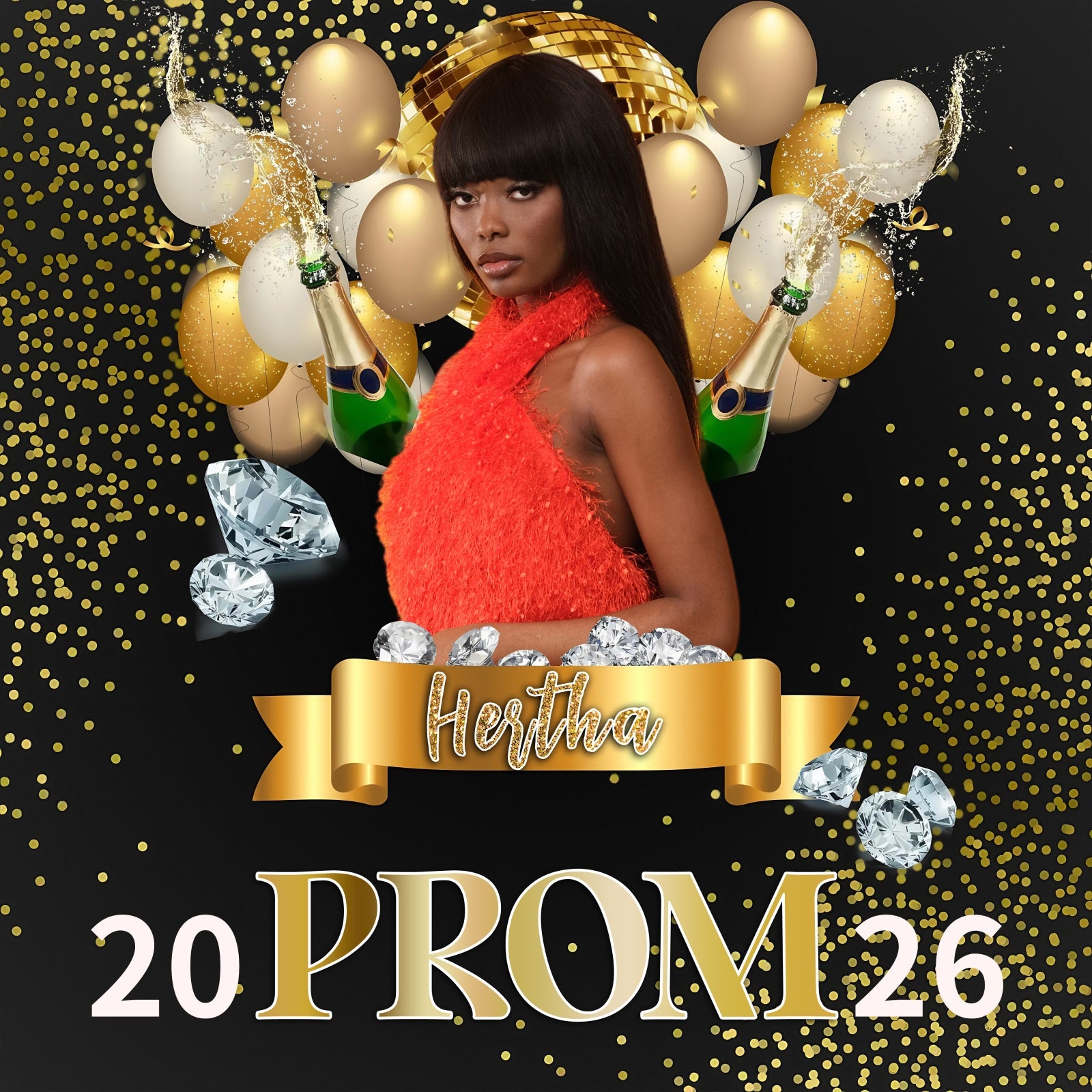 Prom Backdrops Gold Confetti Diamond Personalized Graduation Party Backdrop MRR5-52