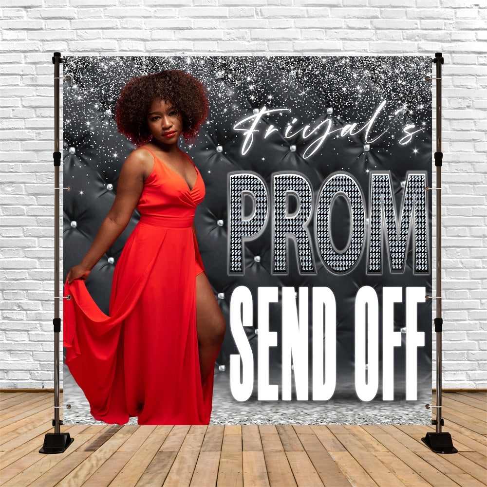 Prom 2025 Backdrop Shiny Silver Glitter Custom Graduation Party Backdrop MRR5-53