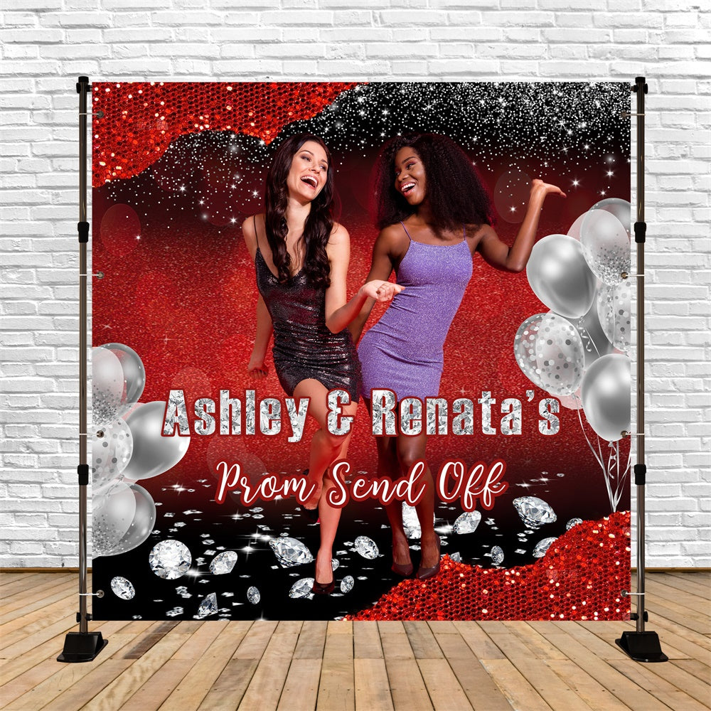 Prom Photo Backdrop Bold Red Glitter Customized Graduation Party Backdrop MRR5-54