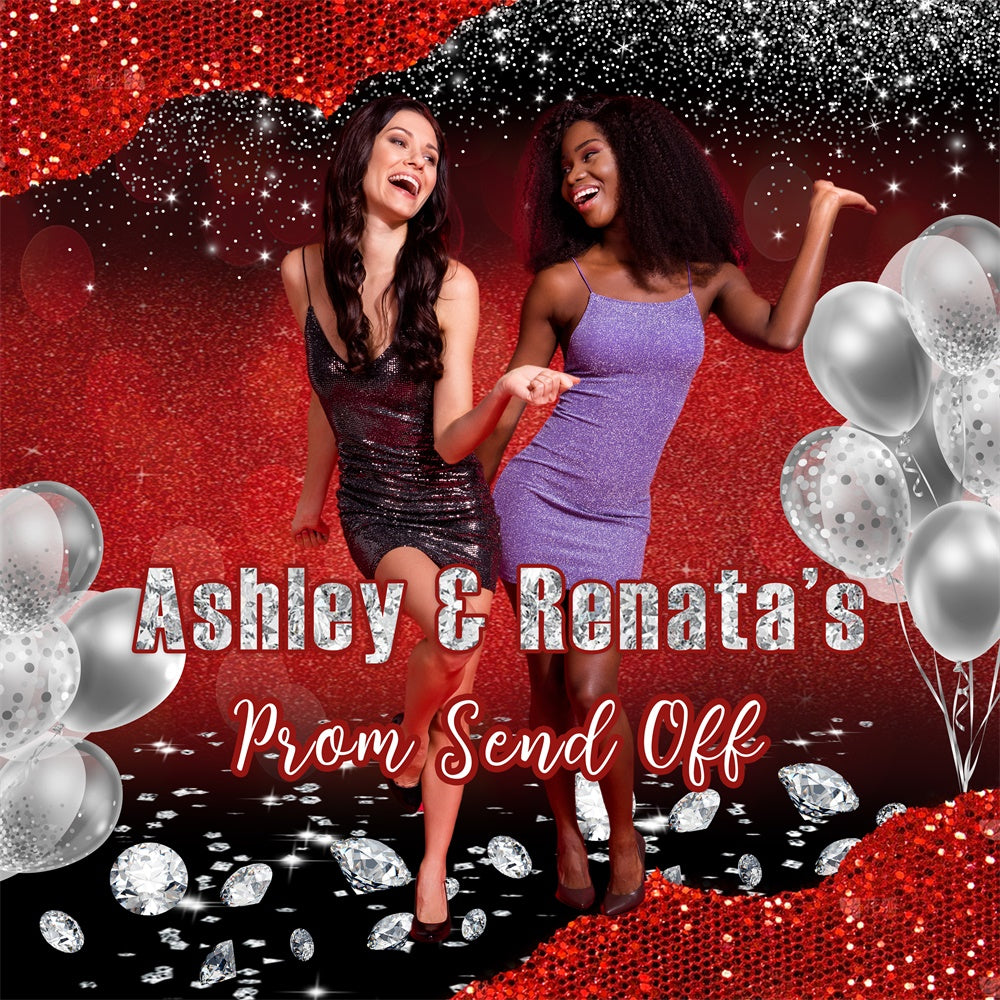 Prom Photo Backdrop Bold Red Glitter Customized Graduation Party Backdrop MRR5-54