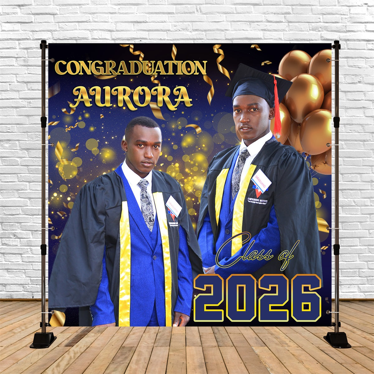 Graduated Backdrop Balloon Shiny Blue Custom Graduation Party Backdrop MRR5-56