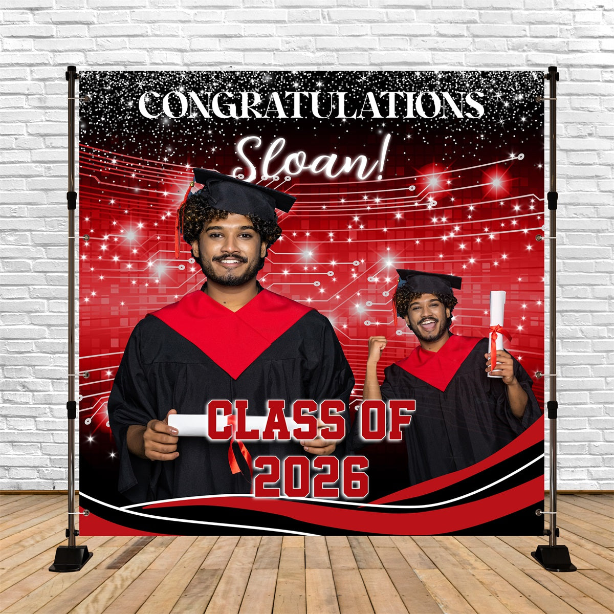 Custom Graduation Backdrop Bold Tech-Inspired Graduation Party Backdro