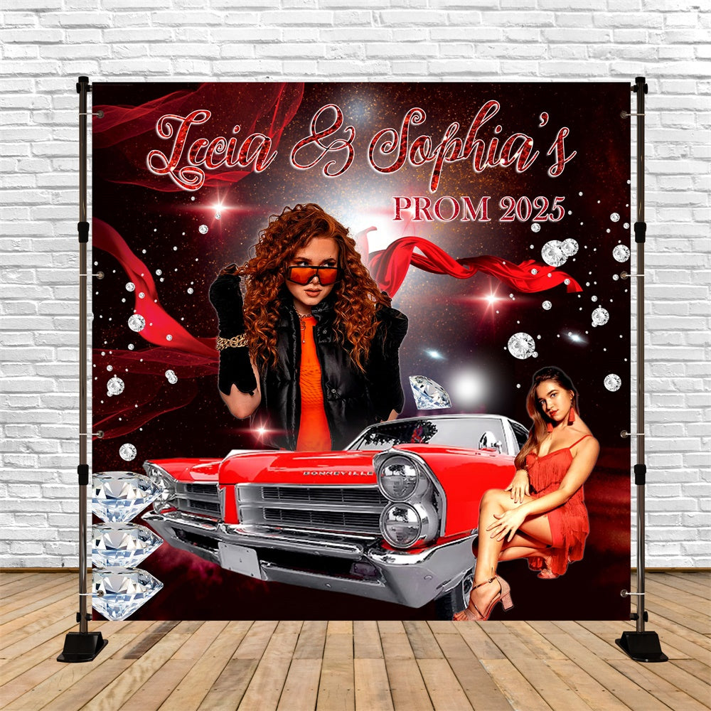 Prom Backdrop Ideas Vintage Car Shine Custom Graduation Party Backdrop MRR5-60