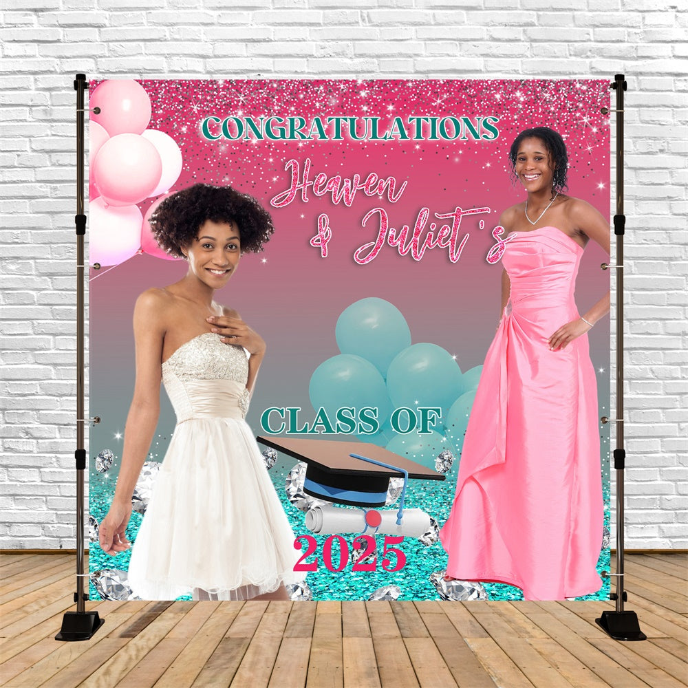 Personalized Graduation Backdrop Pink Glitter Graduation Party Backdrop MRR5-7