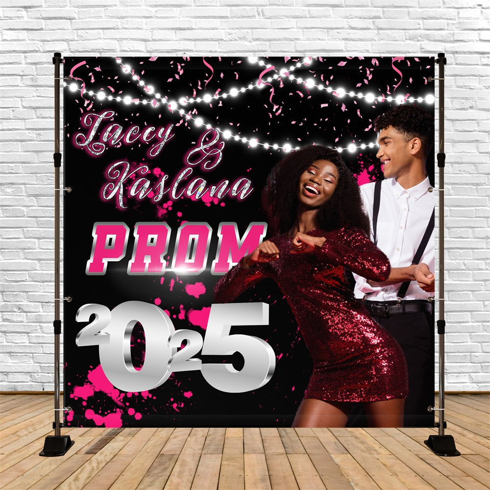 Prom Backdrop Pink Confetti Sparkle Personalized Graduation Party Backdrop MRR5-8