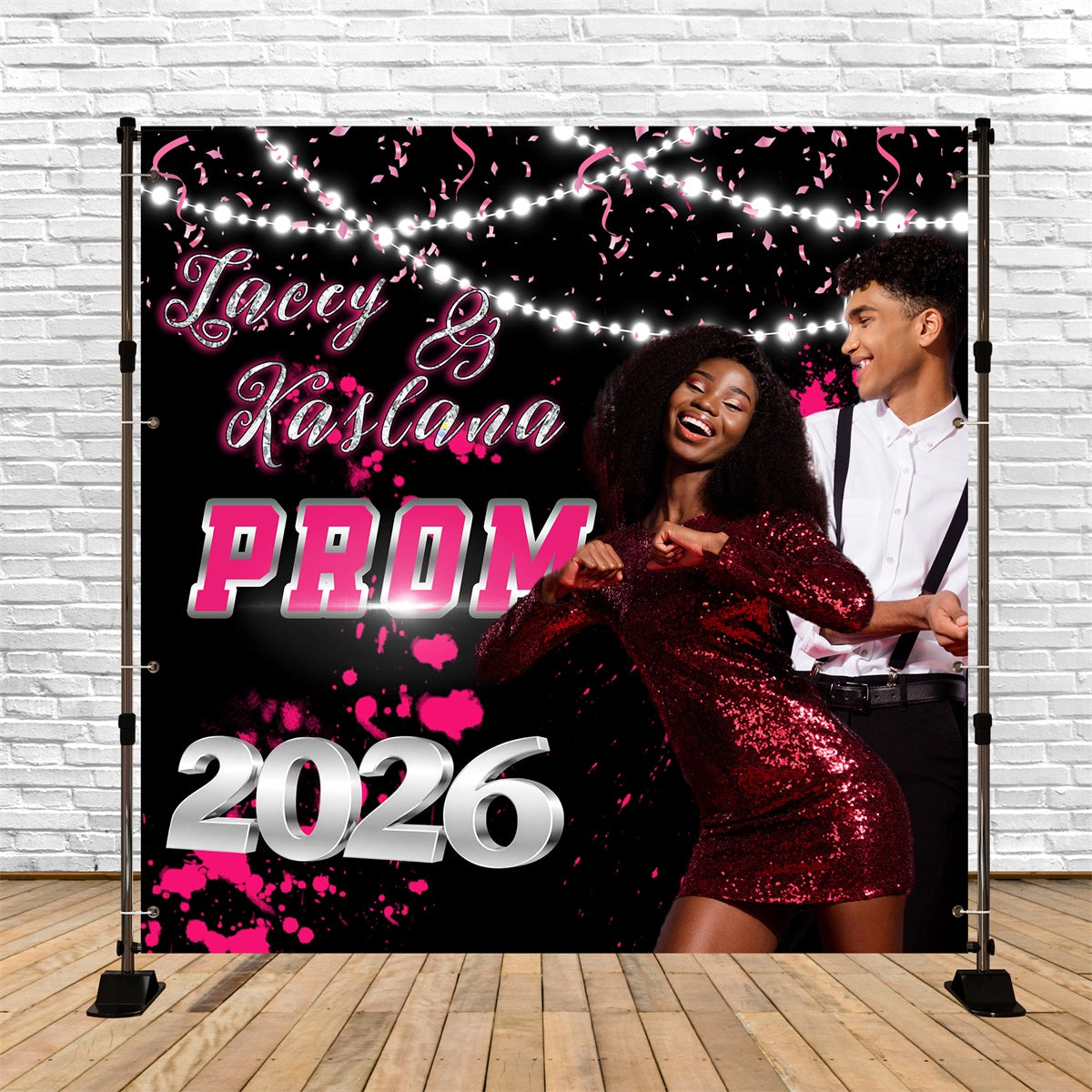 Prom Backdrop Pink Confetti Sparkle Personalized Graduation Party Back