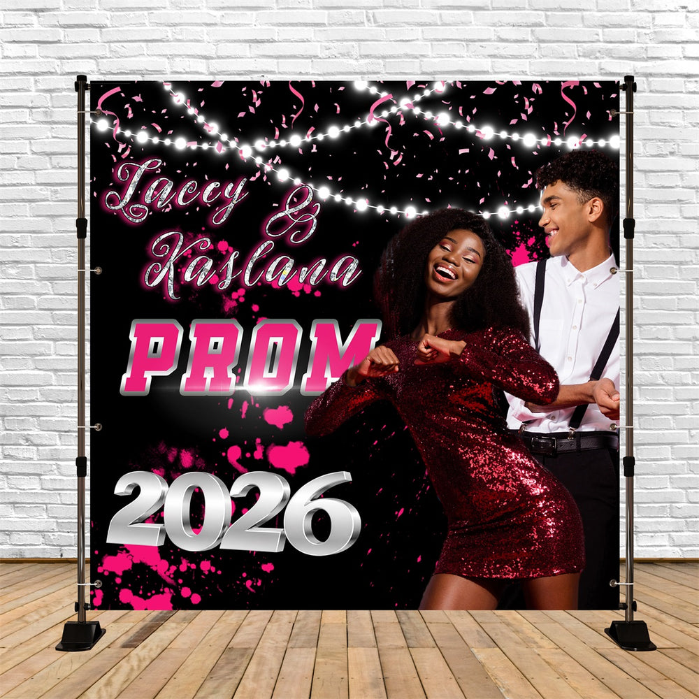 Prom Backdrop Pink Confetti Sparkle Personalized Graduation Party Back
