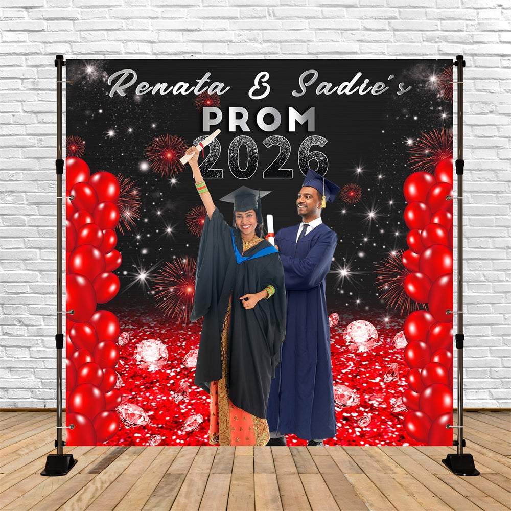 Prom Backdrops Red Balloon Fireworks Custom Graduation Party Backdrop
