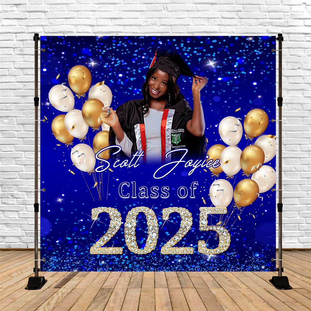 Blue Graduation Backdrop Royal Blue Sparkle Custom Party Graduation Ba