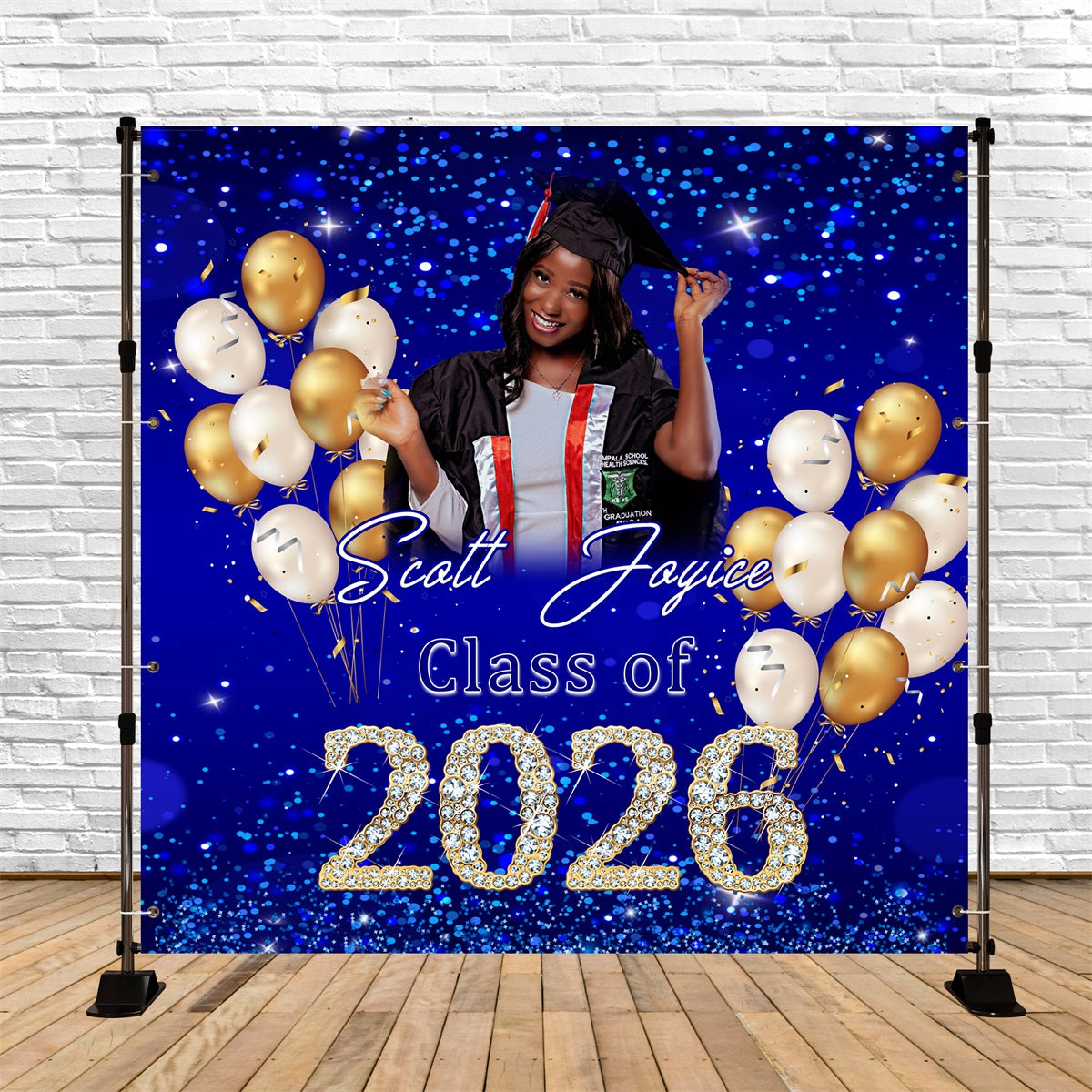 Blue Graduation Backdrop Royal Blue Sparkle Custom Party Graduation Backdrop MRR6-10