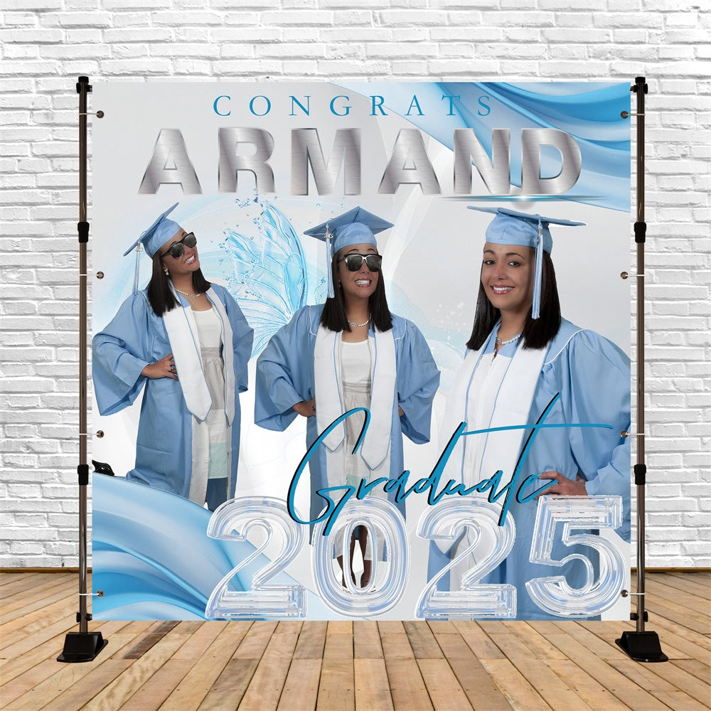 Custom Graduation Backdrop Ice Blue Elegance Party Graduation Backdrop MRR6-16