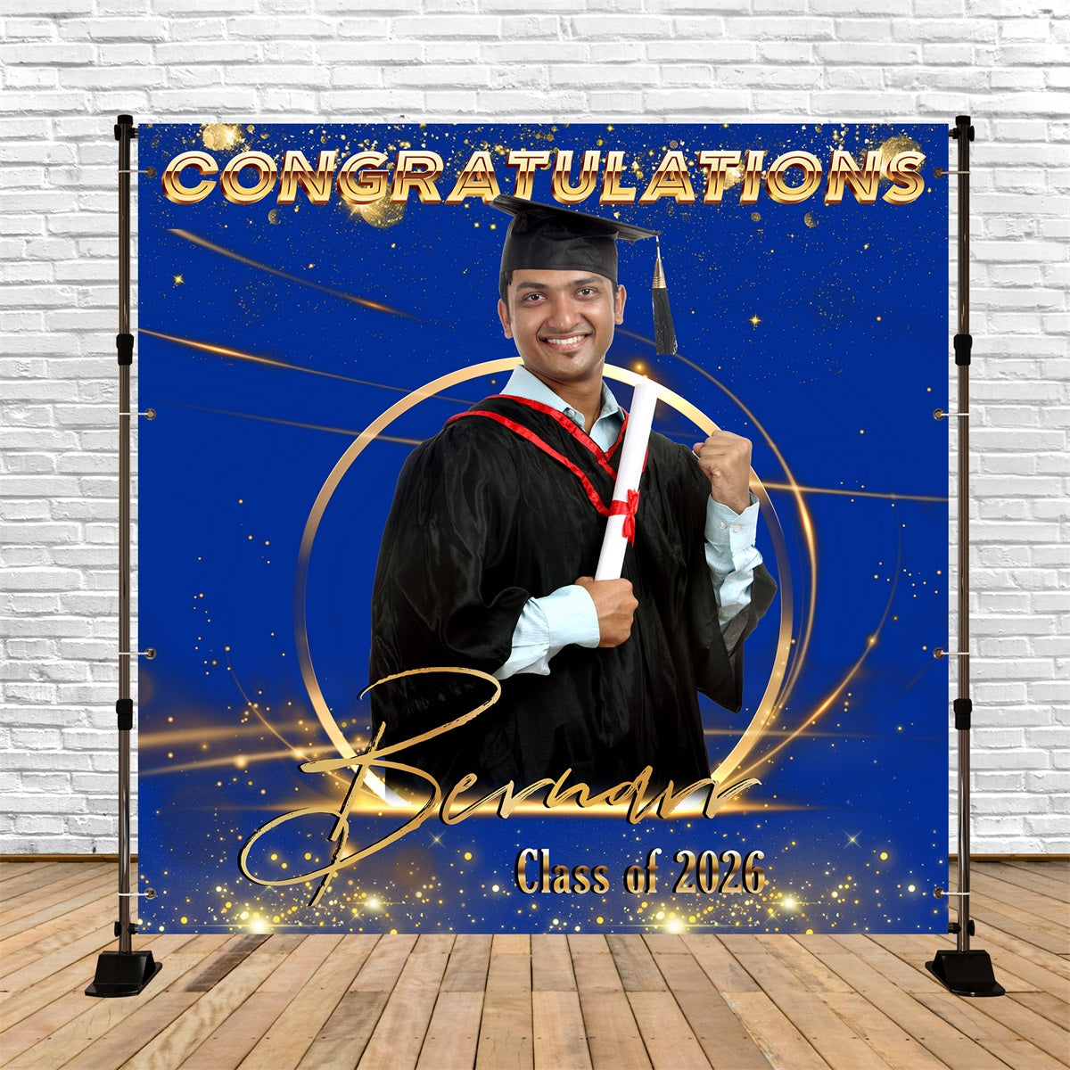 Blue Graduation Backdrop Blue Shine Custom Party Graduation Backdrop MRR6-17