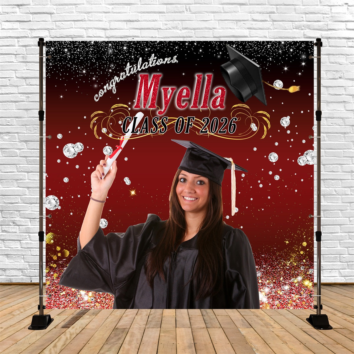 Customized Graduation Backdrop Dazzling Diamond Party Graduation Backd