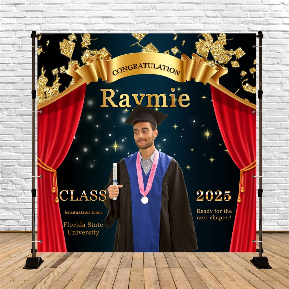 Backdrop Graduation Red Curtain Stage Personalized Party Graduation Backdrop MRR6-21