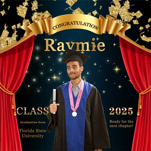 Backdrop Graduation Red Curtain Stage Personalized Party Graduation Backdrop MRR6-21