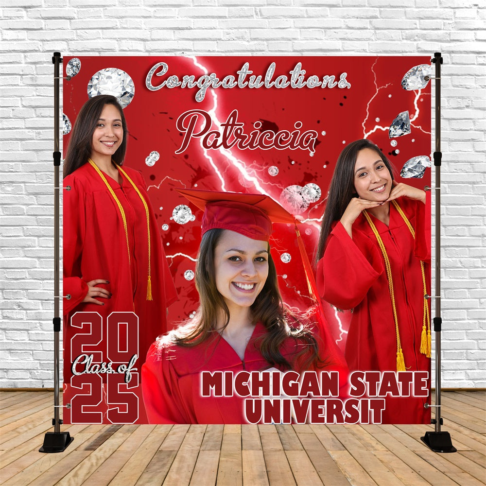 Personalized Graduation Backdrop Crimson Energy Party Graduation Backdrop MRR6-22