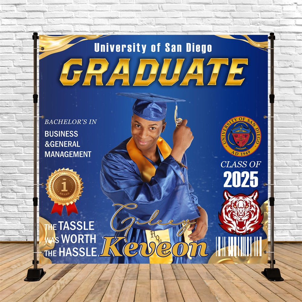 Graduation Backdrop Royal Blue Medal Personalized Party Graduation Backdrop MRR6-23