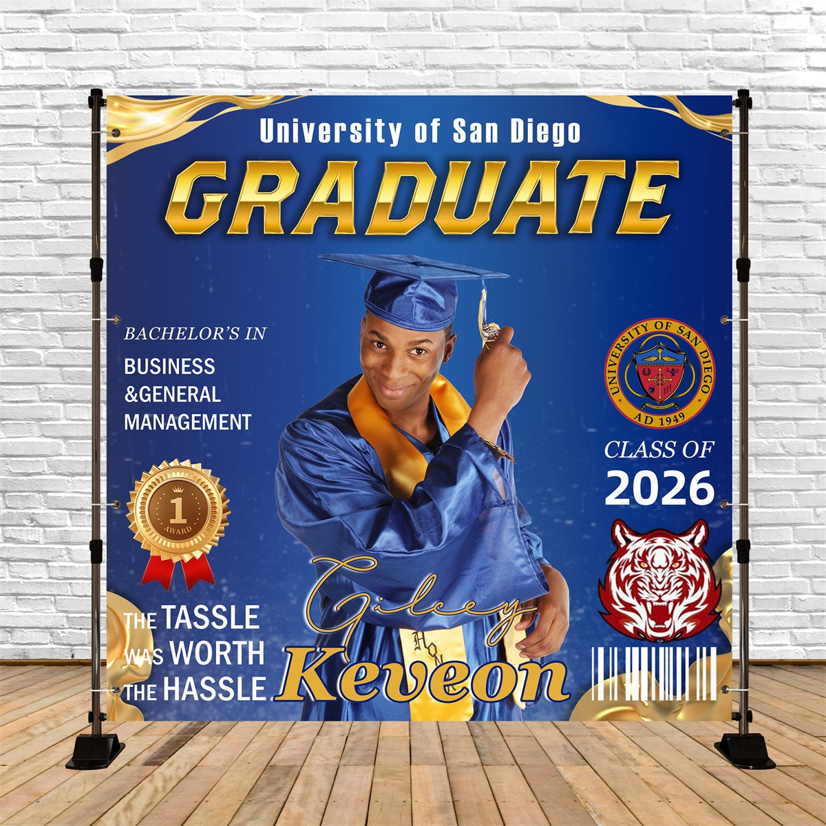 Graduation Backdrop Royal Blue Medal Personalized Party Graduation Backdrop MRR6-23