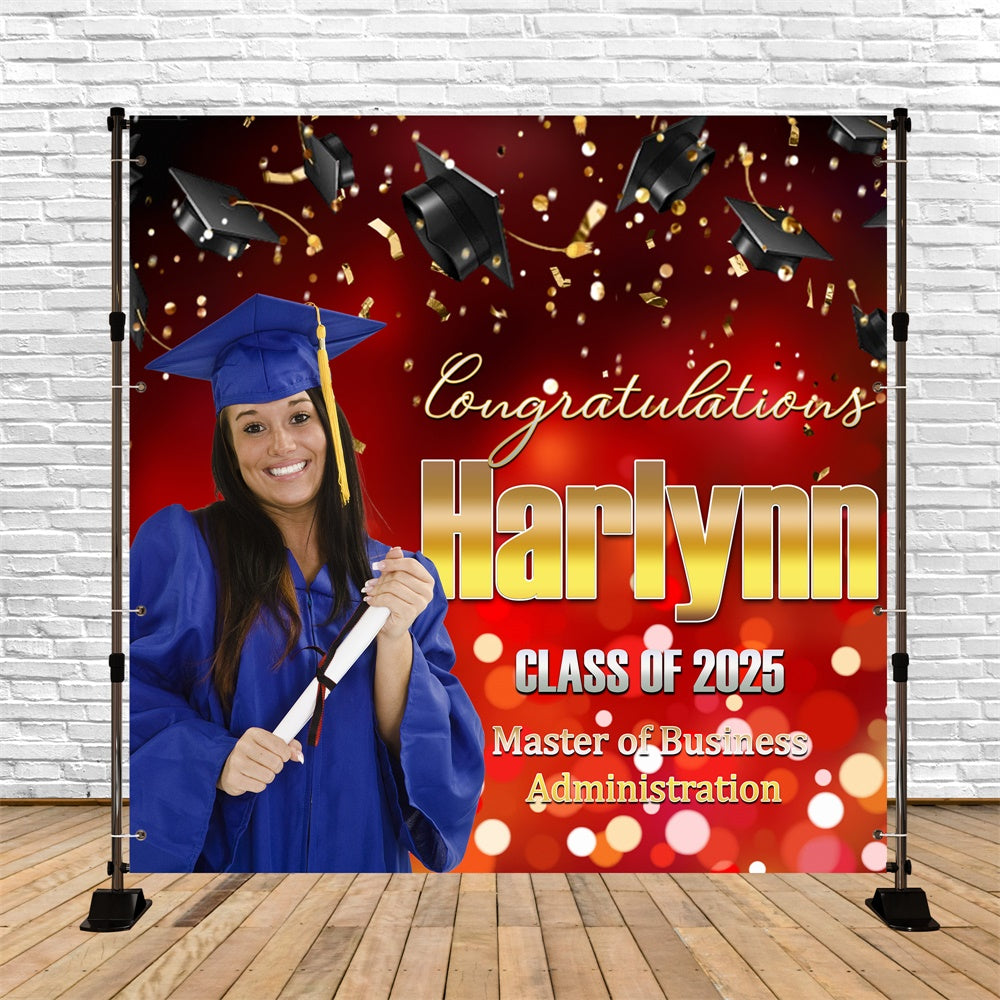 Backdrop Graduation Red Bokeh Sparkle Customized Party Graduation Backdrop MRR6-27