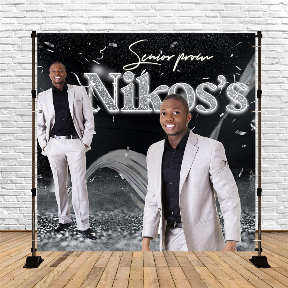 Prom Backdrop Midnight Silver Confetti Personalized Party Graduation Backdrop MRR6-29