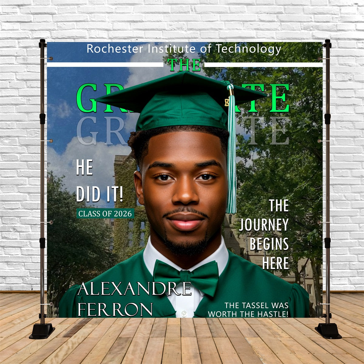 Graduation Backdrops Emerald Journey Customized Party Graduation Backdrop MRR6-33