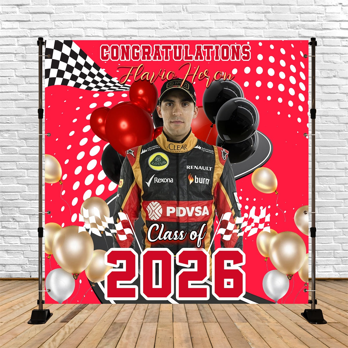 2026 Graduation Backdrop Racing Glory Customized Party Graduation Backdrop MRR6-37