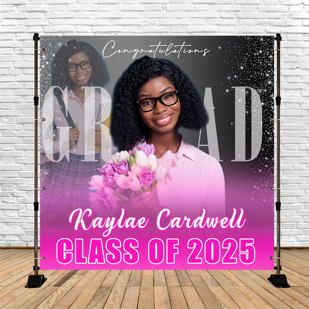 Personalized Graduation Backdrop Elegant Bloom Party Graduation Backdrop MRR6-38