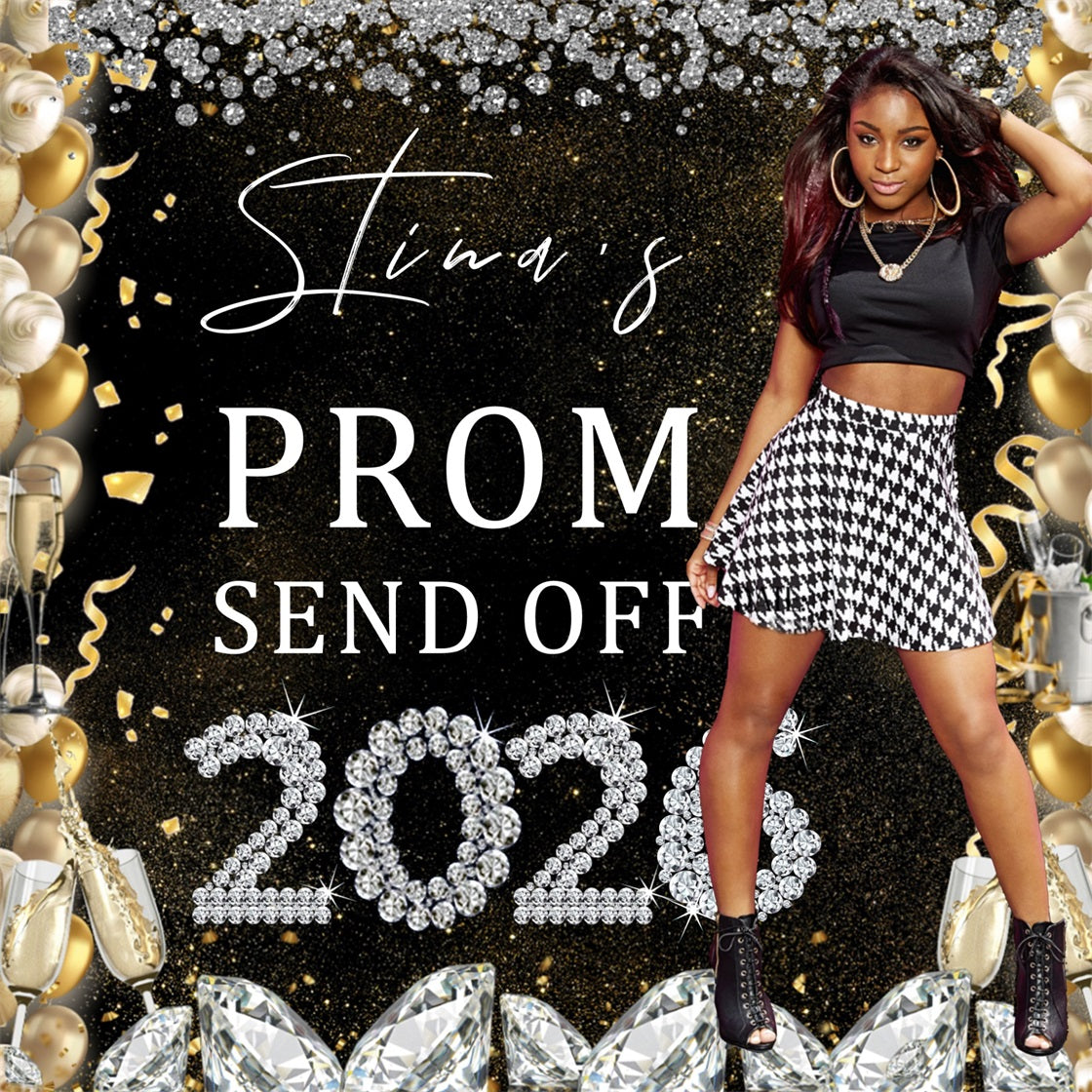 Prom 2026 Backdrop Champagne Diamond Personalized Party Graduation Backdrop MRR6-9