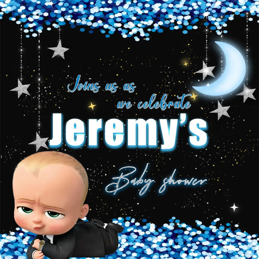 Moon Backdrop Baby Shower Midnight Sparkle Customized Backdrop MRR7-1